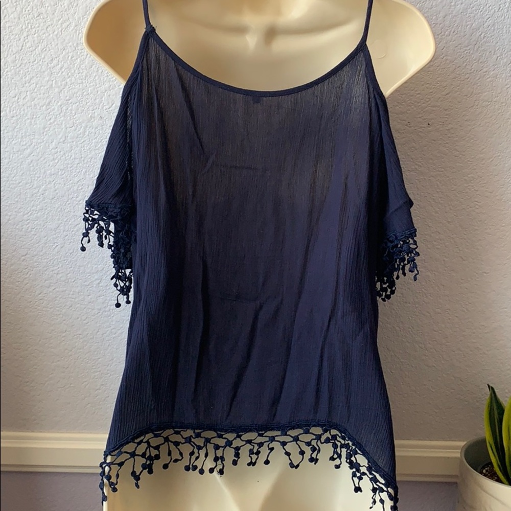 Navy Cold Shoulder Top - Picture 3 of 3